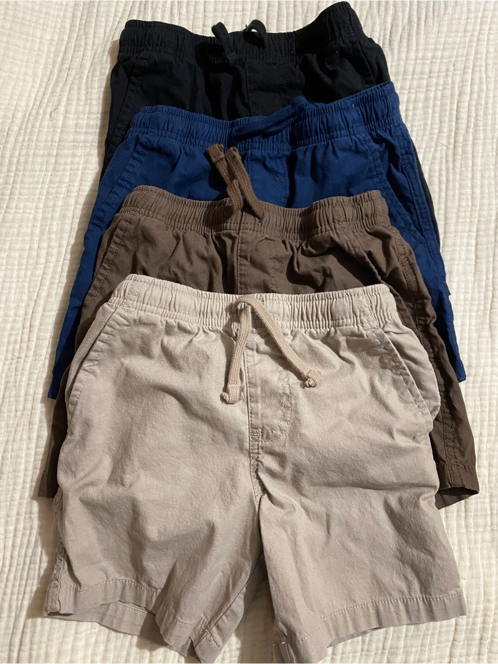 Kids Elastic-Waist Shorts 4-Pack in Black, Blue, Brown, and Tan wonder nation